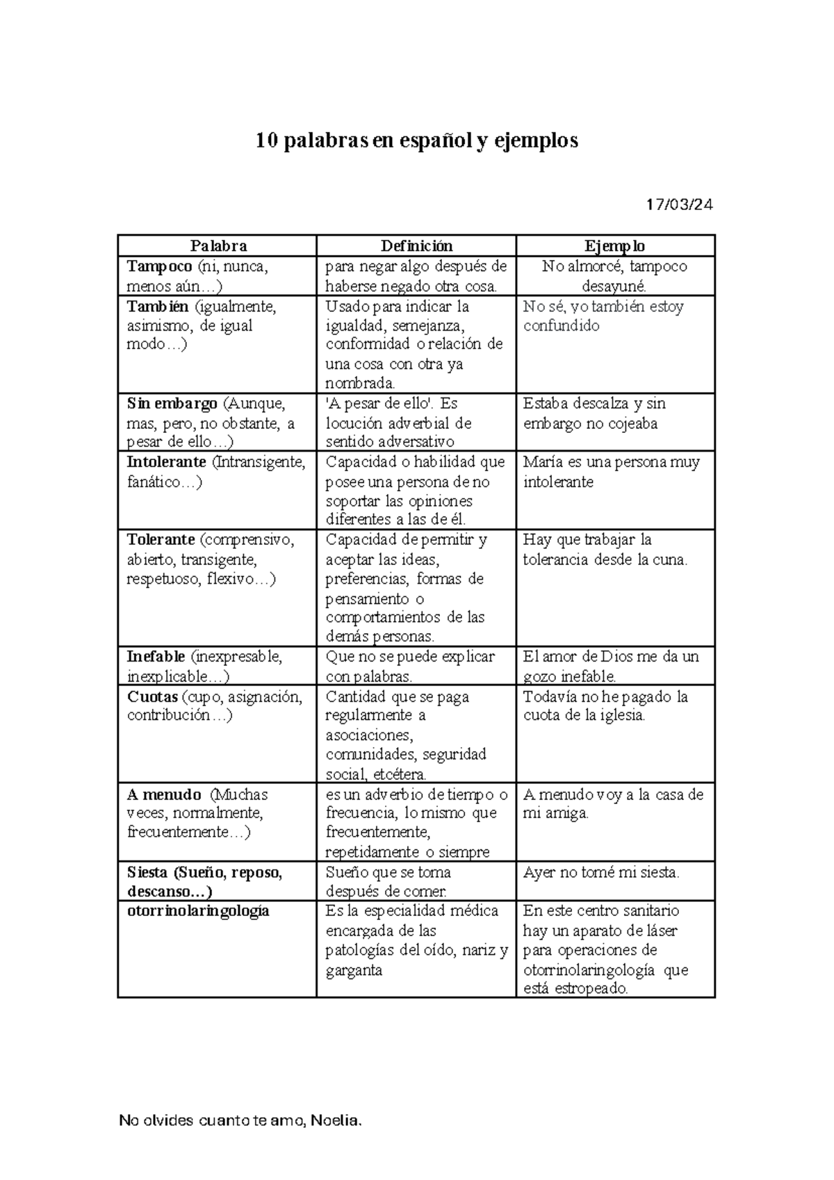 10 palabras español p1 - 10 palabras en español y ejemplos 17 / 03 / 24 ...