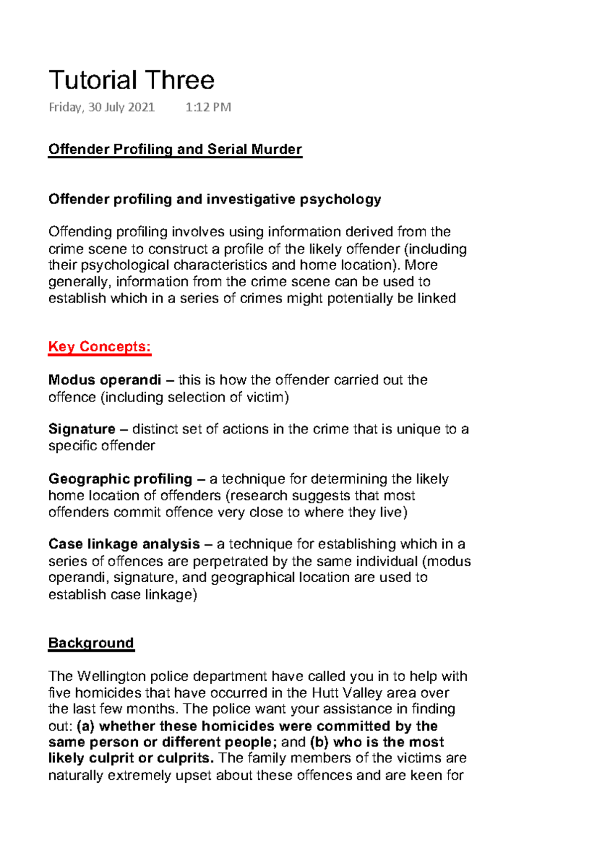 Tutorial Three - 1111 - Offender Profiling and Serial Murder Offender ...