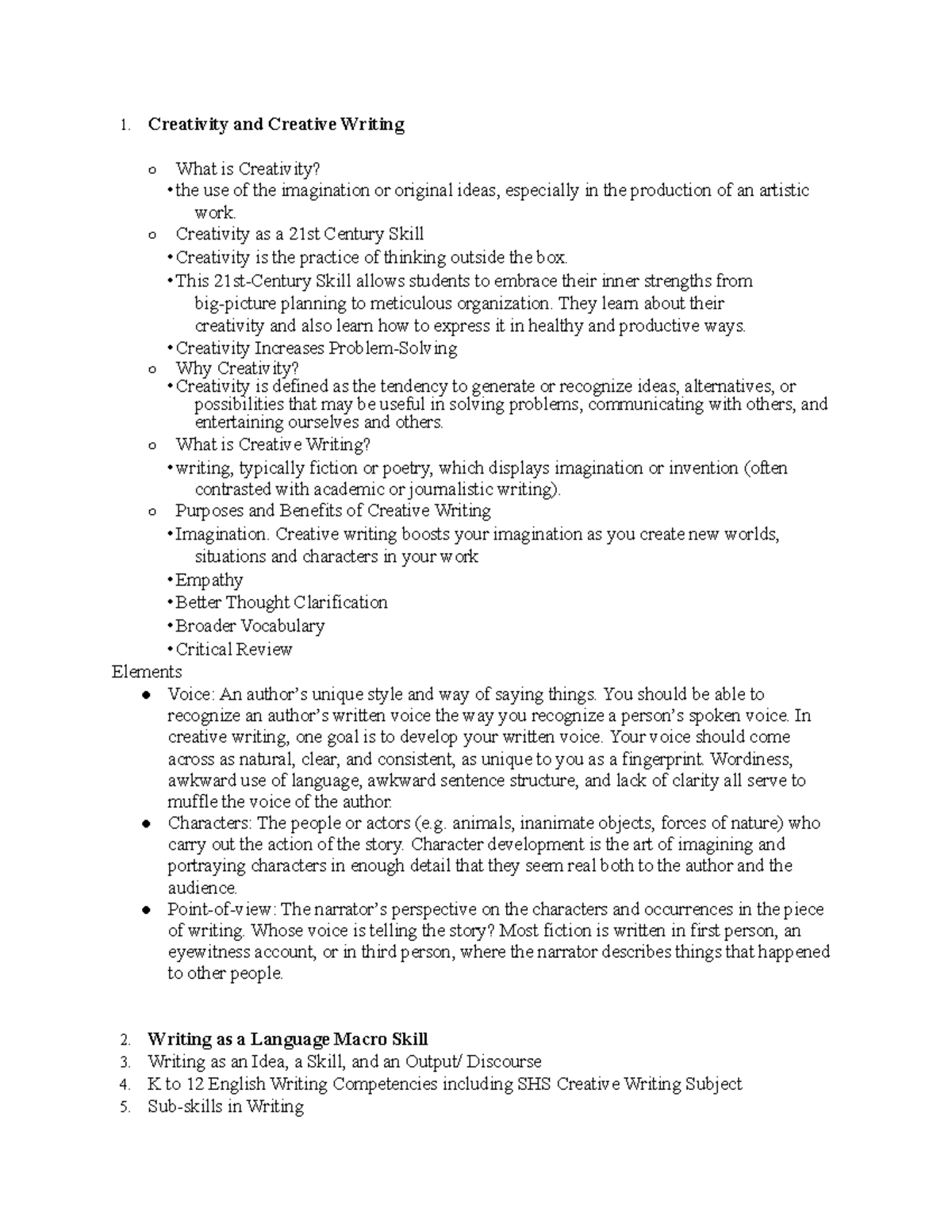 Creative Writing Handout - Creativity and Creative Writing What is ...