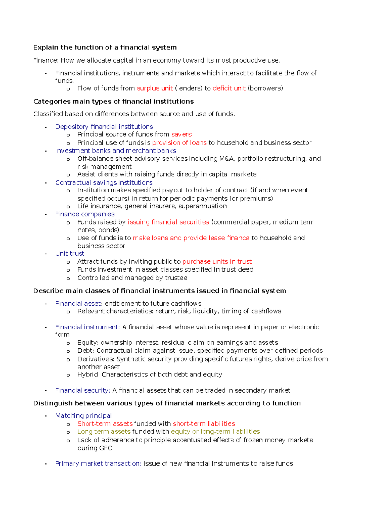 Exam Notes - Explain the function of a financial system Finance: How we ...