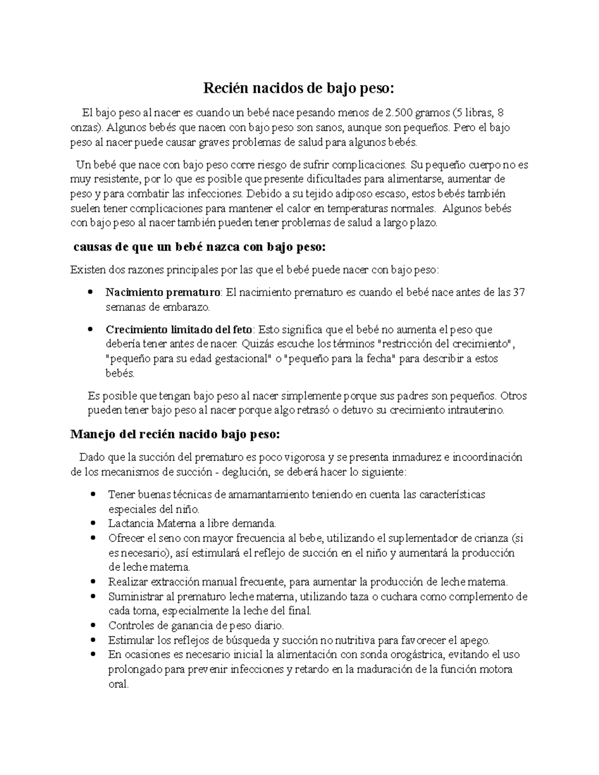 Causas del bajo peso al nacer