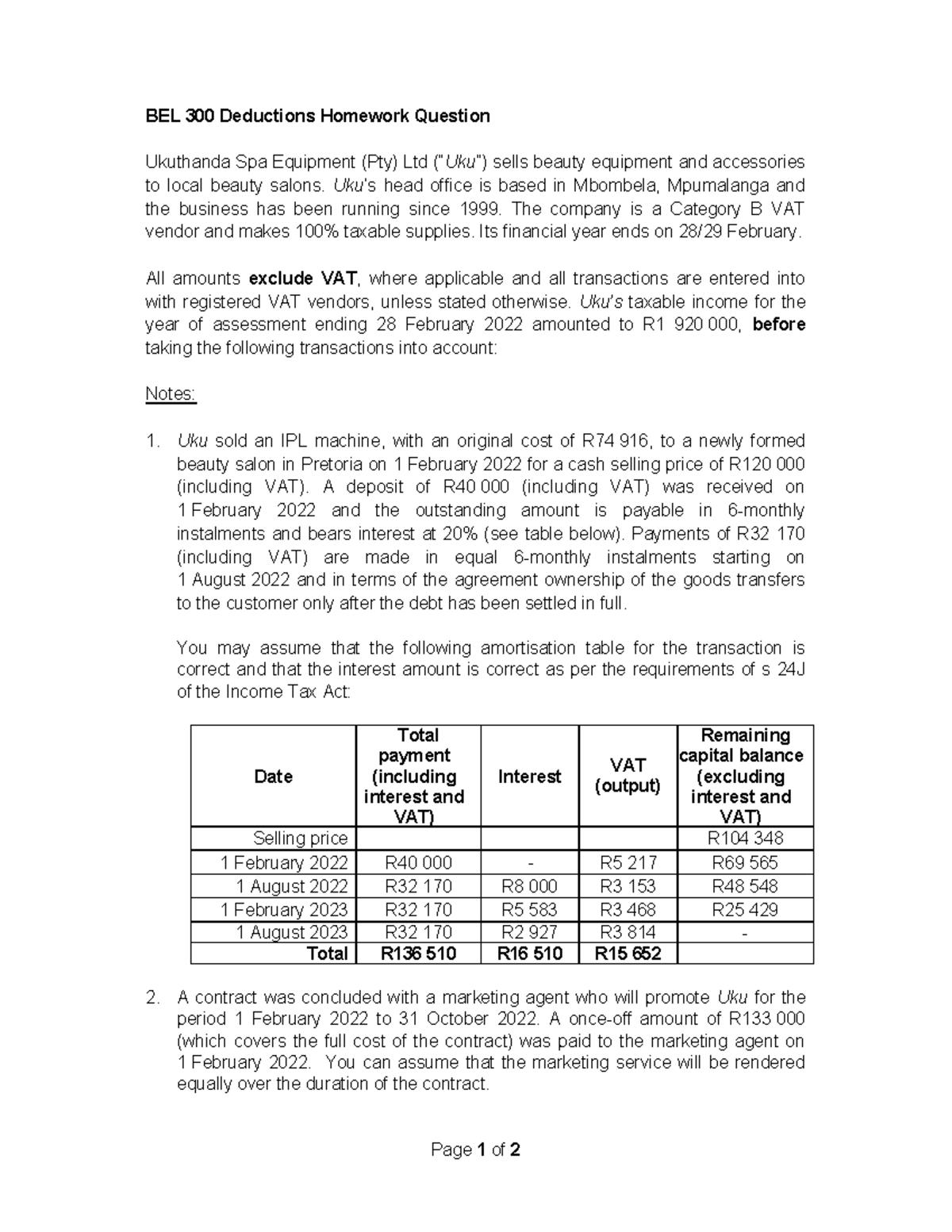 BEL 300 Deductions Homework Question Corrected - Page 1 Of 2 BEL 300 ...