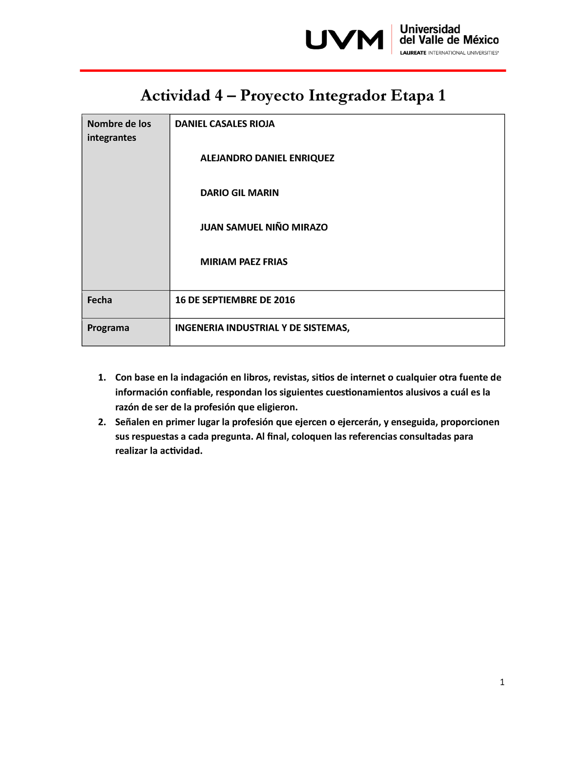 A#4 ADEpdf - Act 4 - Actividad 4 – Proyecto Integrador Etapa 1 Nombre ...