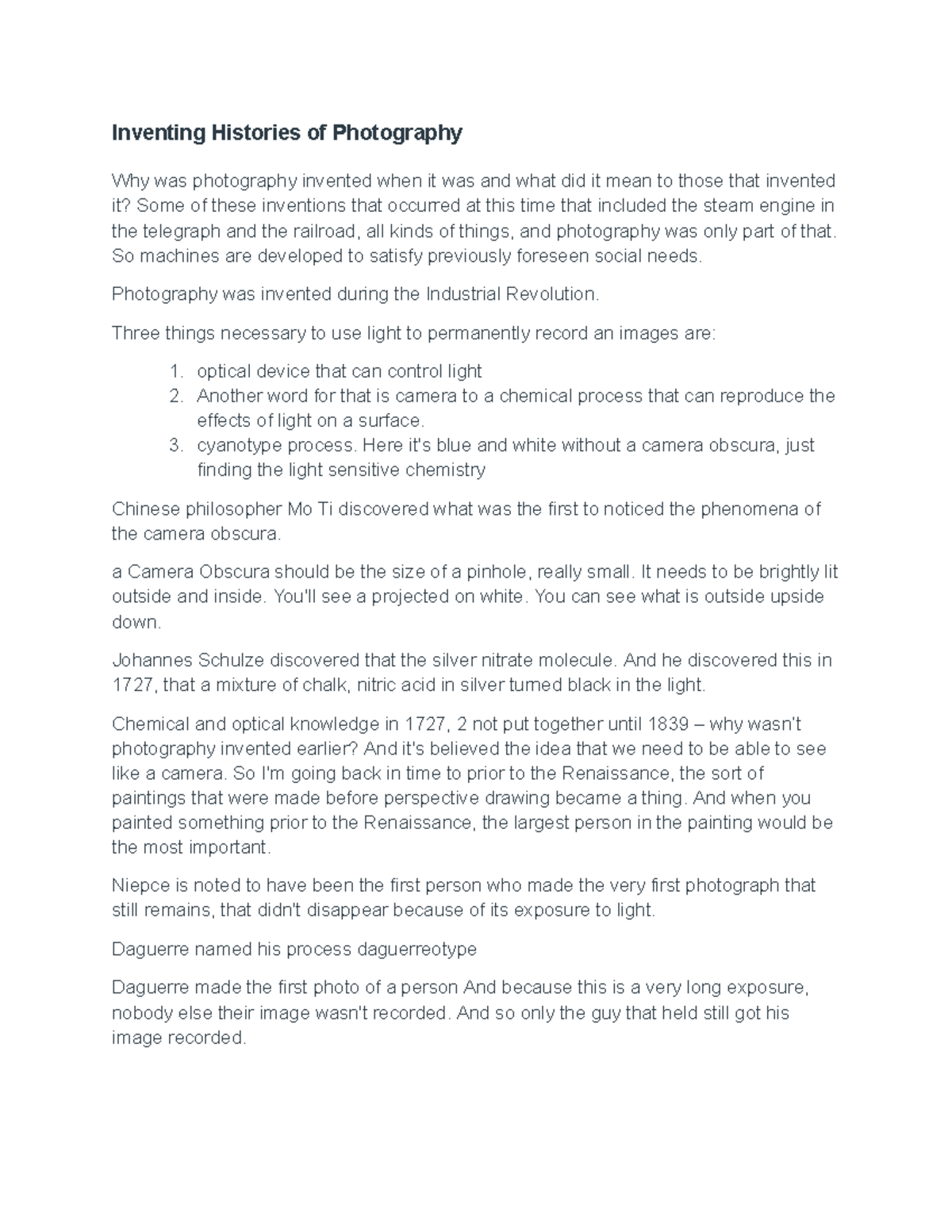 Photography notes - Inventing Histories of Photography Why was ...