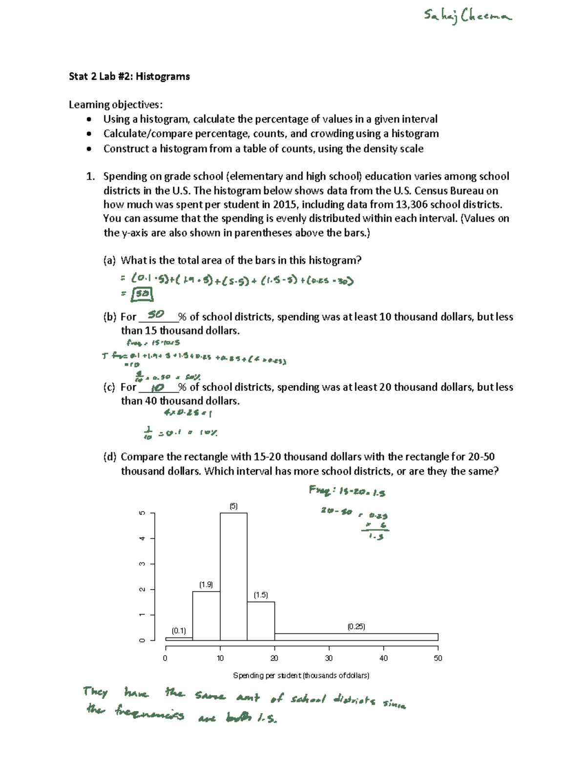Stat2Lab2 - Stat 2 Lab # 2 : Histograms Learning objectives: - Using a ...