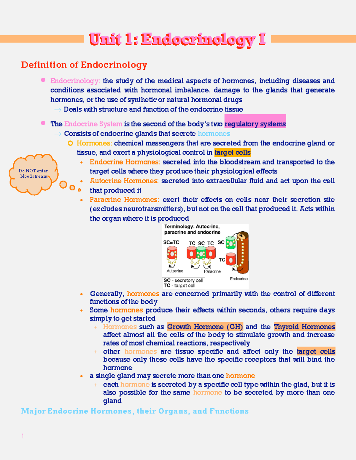 Unit 1 Endocrinology I Unit 1 Endocrinology I Definition of Endocrinology • Endocrinology