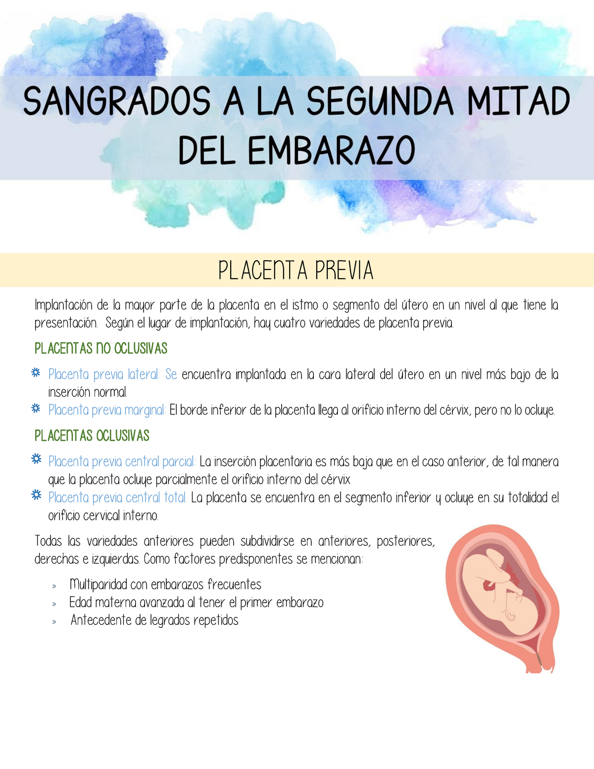 Sangrado EN Segunda Mitad DE Embarazo - PLACENTA PREVIA Implantación de la  mayor parte de la - Studocu