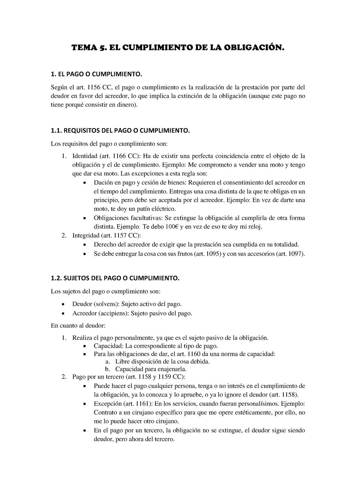 TEMA 5. Terminado - URJC - TEMA 5. EL CUMPLIMIENTO DE LA OBLIGACI”N. 1 ...