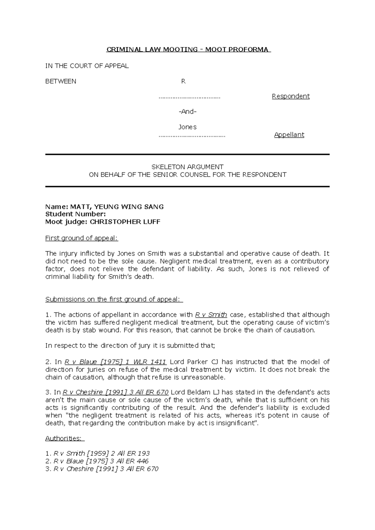 Skeleton proforma - Summary Criminal Law - CRIMINAL LAW MOOTING - MOOT ...