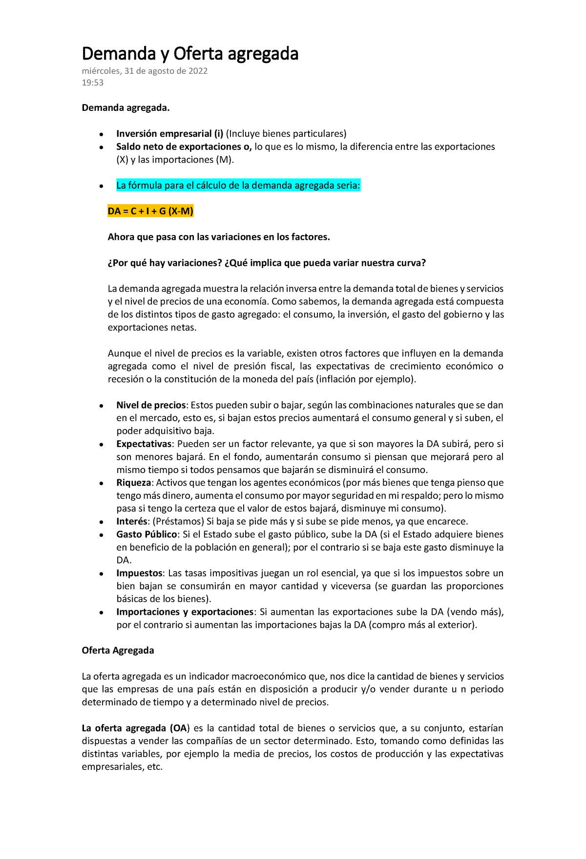 Demanda Y Oferta Agregada - Demanda Y Oferta Agregada Miércoles, 31 De ...