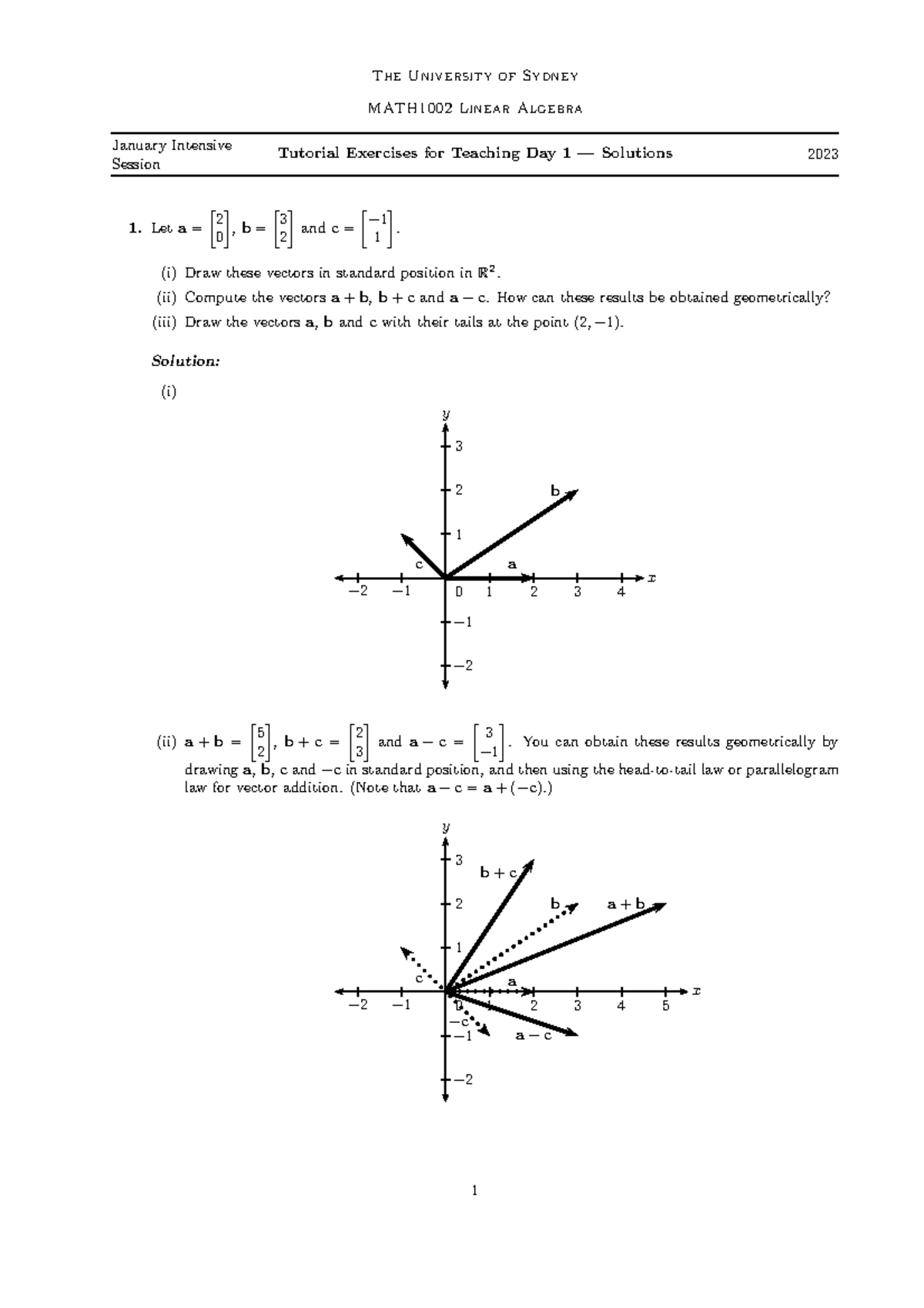 Tutorial Worksheet 1 Solutions - The University Of Sydney MATH1002 ...