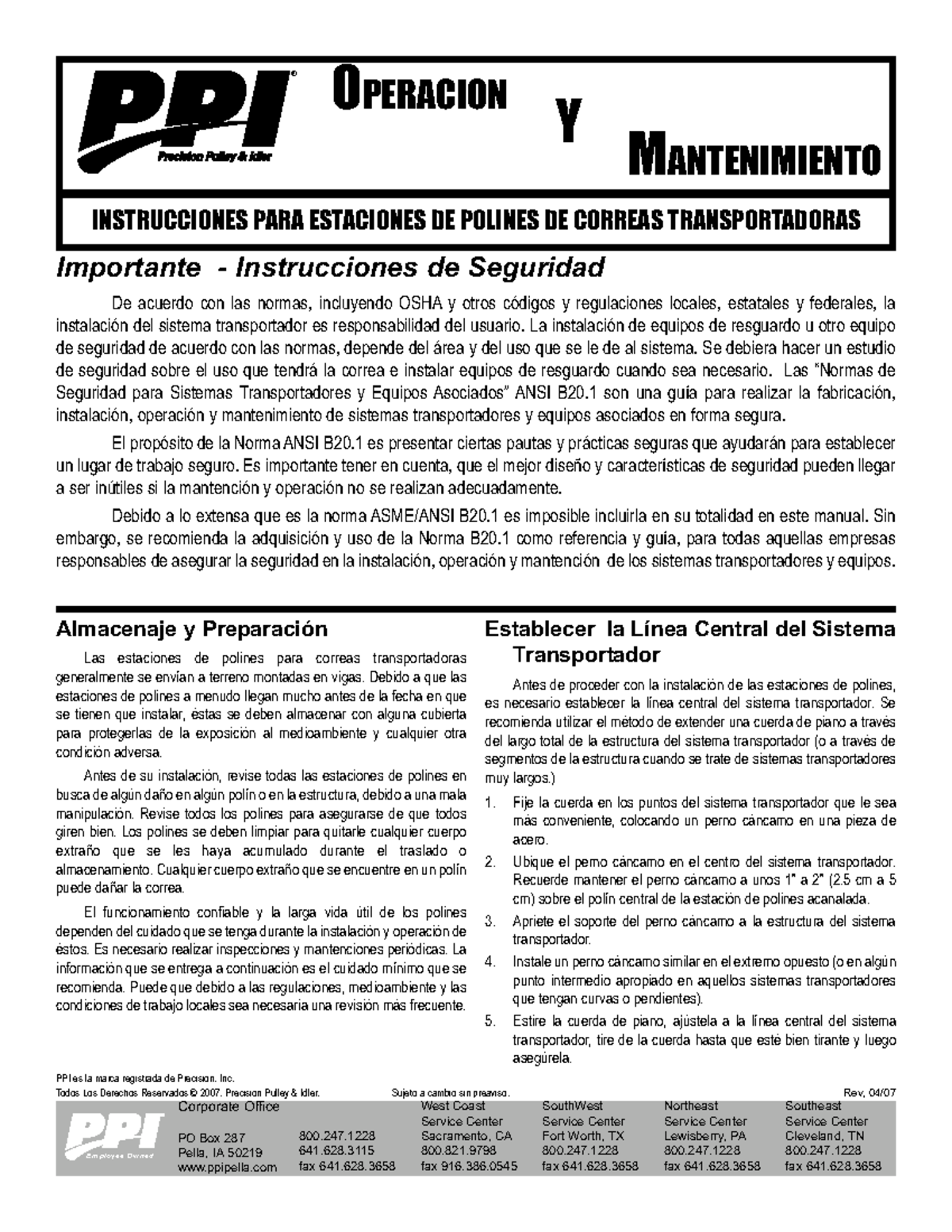 Idler OM Spanish 5BF9F2A56FCD0 Almacenaje y Preparación Las estaciones de polines para correas