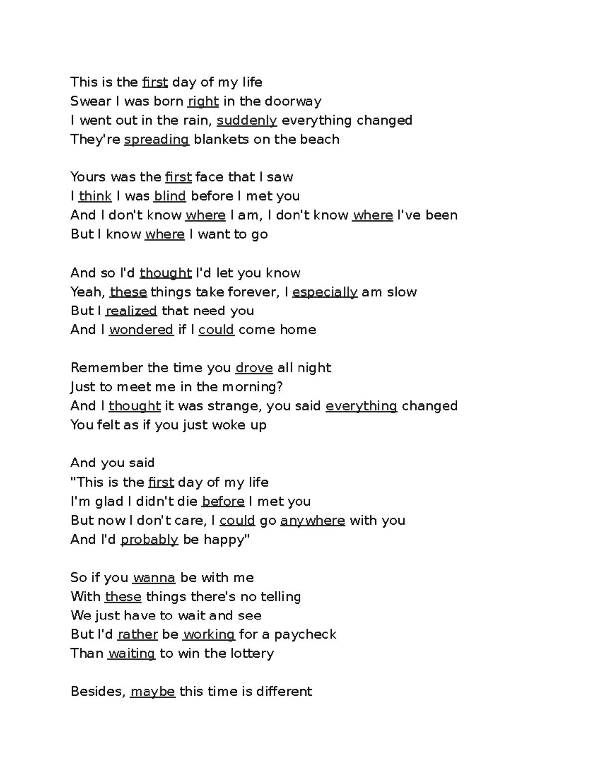 First Day of my Life cancion na ingles por analysis This is the