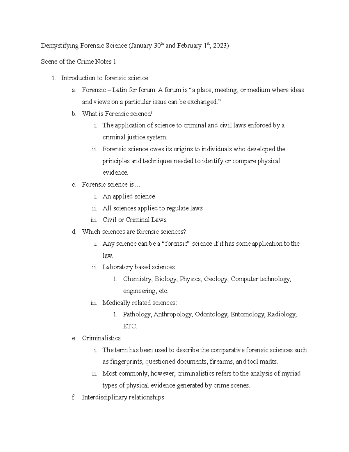 Demystifying Forensic Science (January 30th and February 1st, 2023 ...