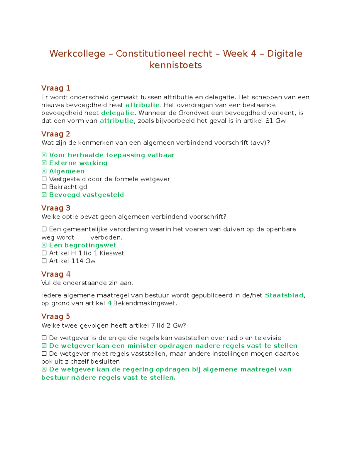 Werkcollege - Constitutioneel Recht - Week 4 - Digitale Kennistoets ...