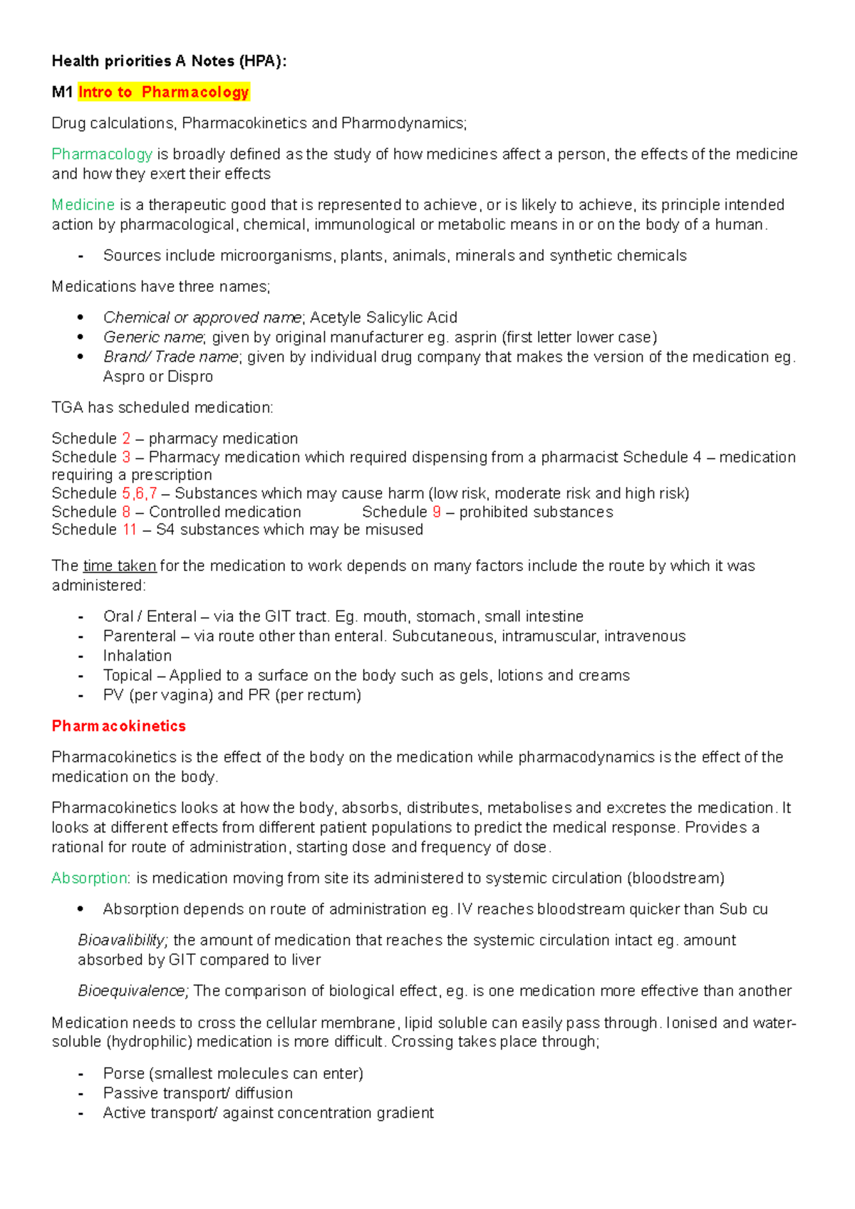 HPA notes final - Health priorities A Notes (HPA): M1 Intro to ...