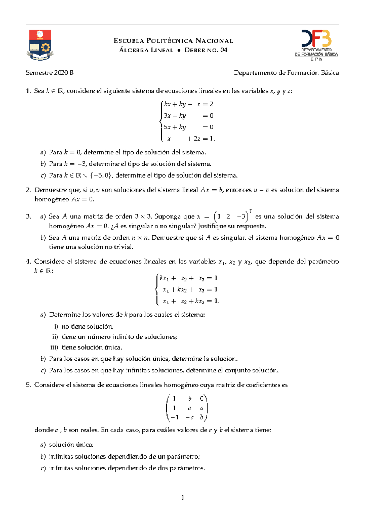 Algebra 2020 B Ejercicios - ESCUELAPOLITÉCNICANACIONAL ÁLGEBRALINEAL ...