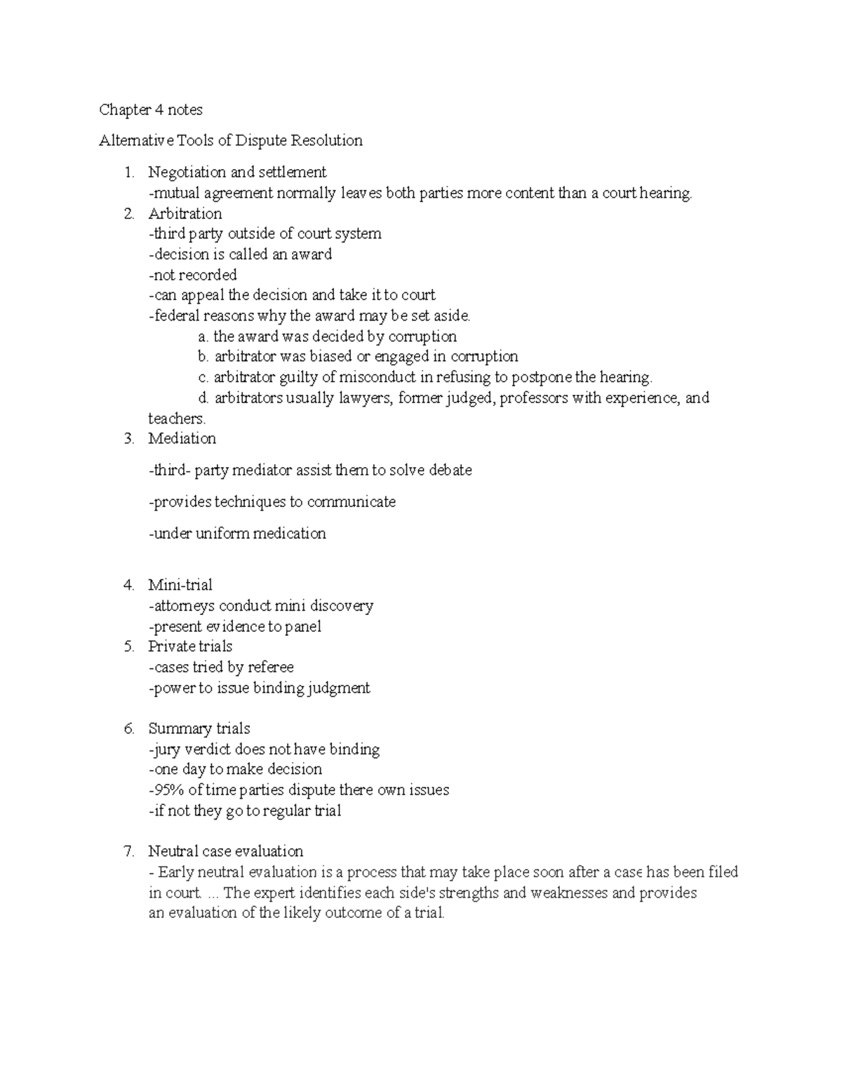 Chapter 4 notes - Chapter 4 notes Alternative Tools of Dispute ...