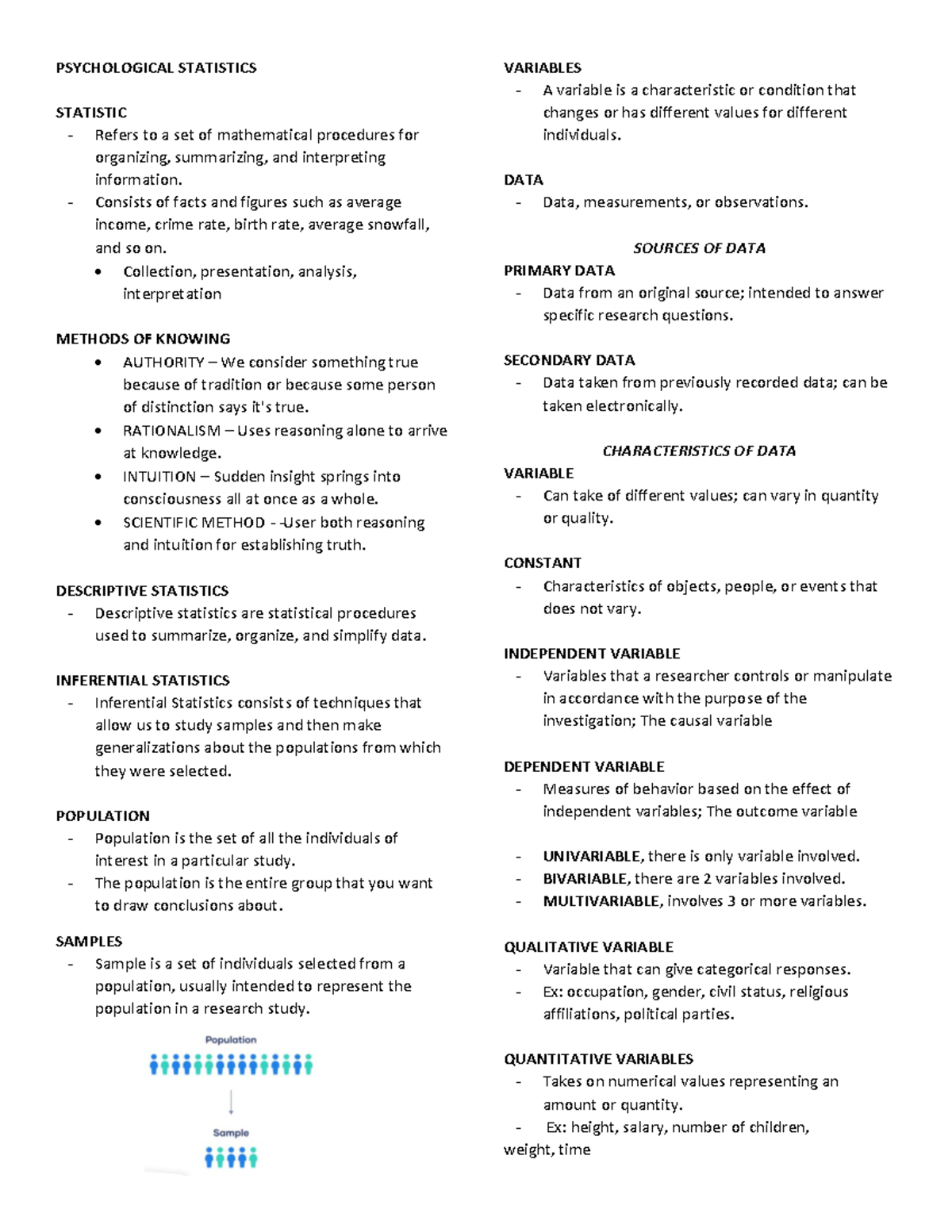 Psychological- Statistics - PSYCHOLOGICAL STATISTICS STATISTIC Refers ...