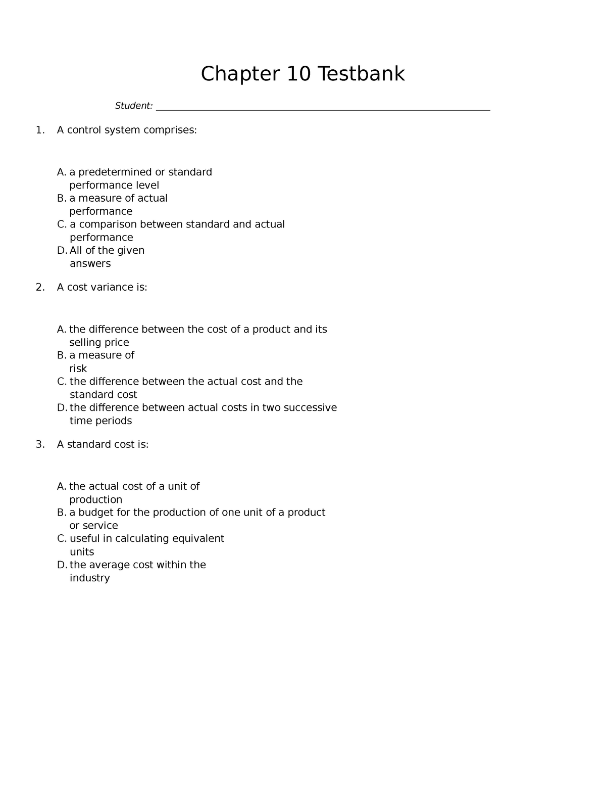 Chapter-10-Testbank - Chapter 10 Testbank Student: - Studocu