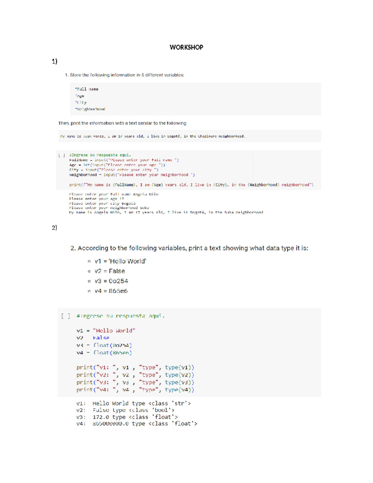 Workshop Algorithms 2 - Algoritmia Y Programacion I - WORKSHOP 1) - Studocu