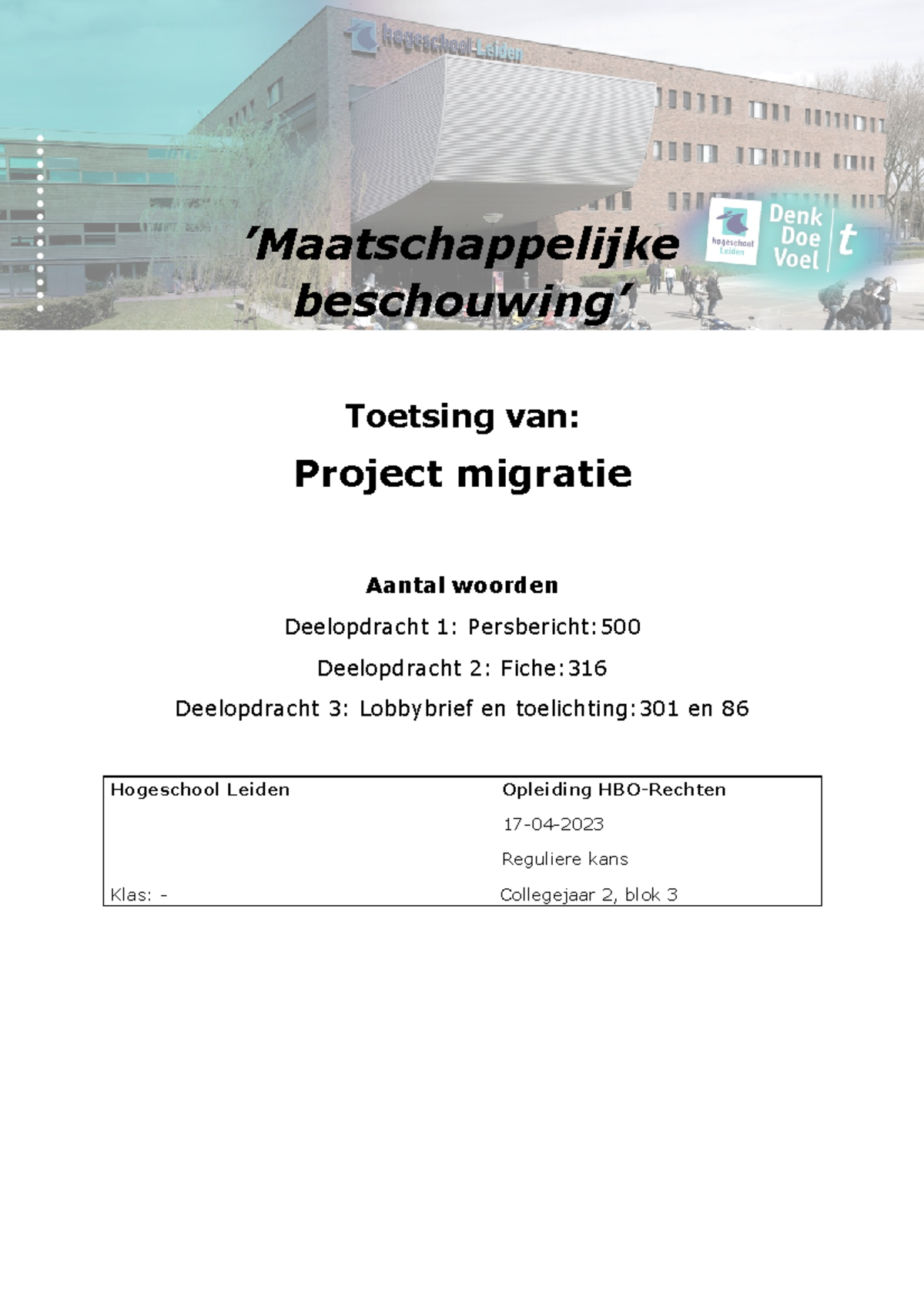 Maatschappelijke Beschouwing Van Project Migratie - ’Maatschappelijke ...