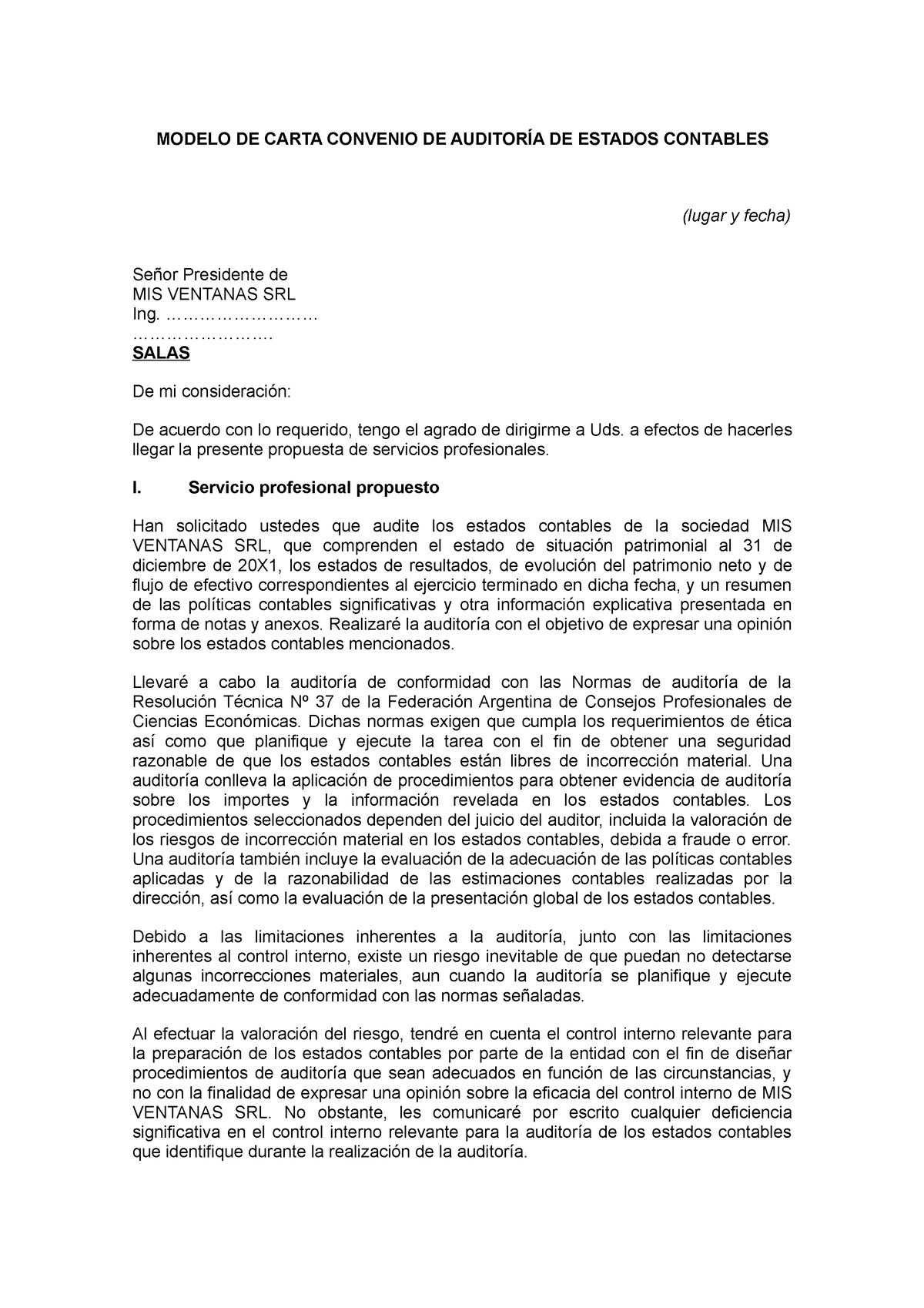 A 2 Carta Convenio De Auditoría Final Modelo De Carta Convenio De