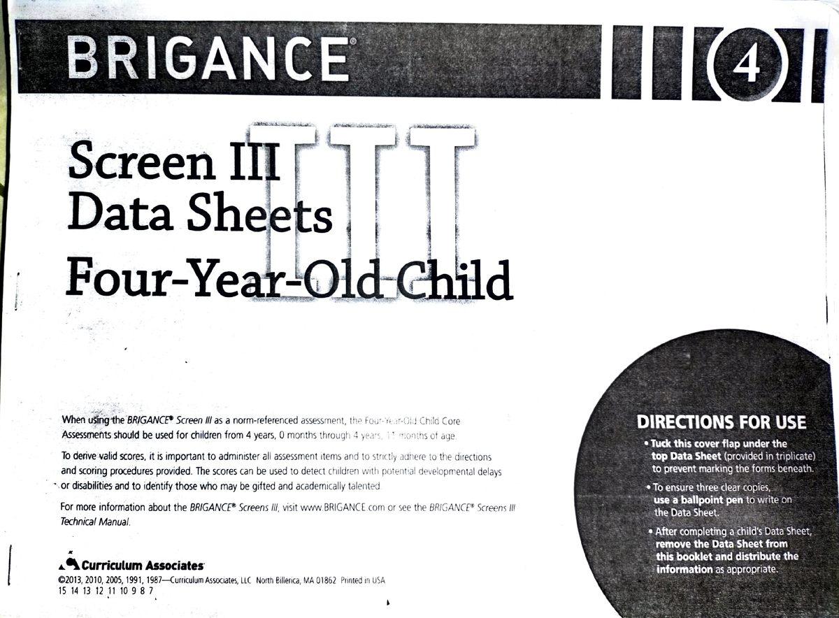 brigance-none-brigance-screen-iii-data-sheets-four-year-oldchild