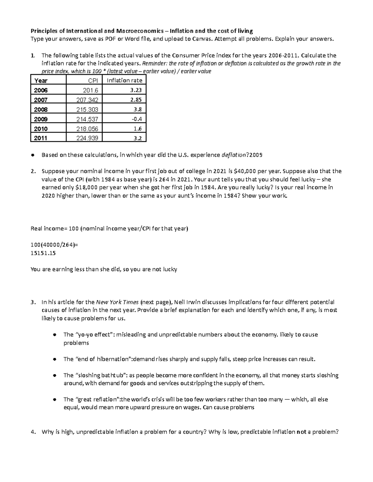 Inflation and real income problems - Principles of International and ...