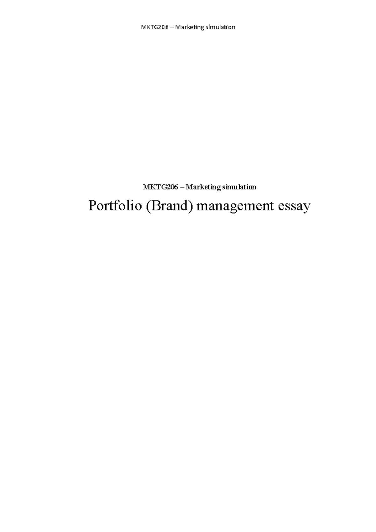 MKTG206 Brand portfolio management essay - MKTG206 – Marketing ...