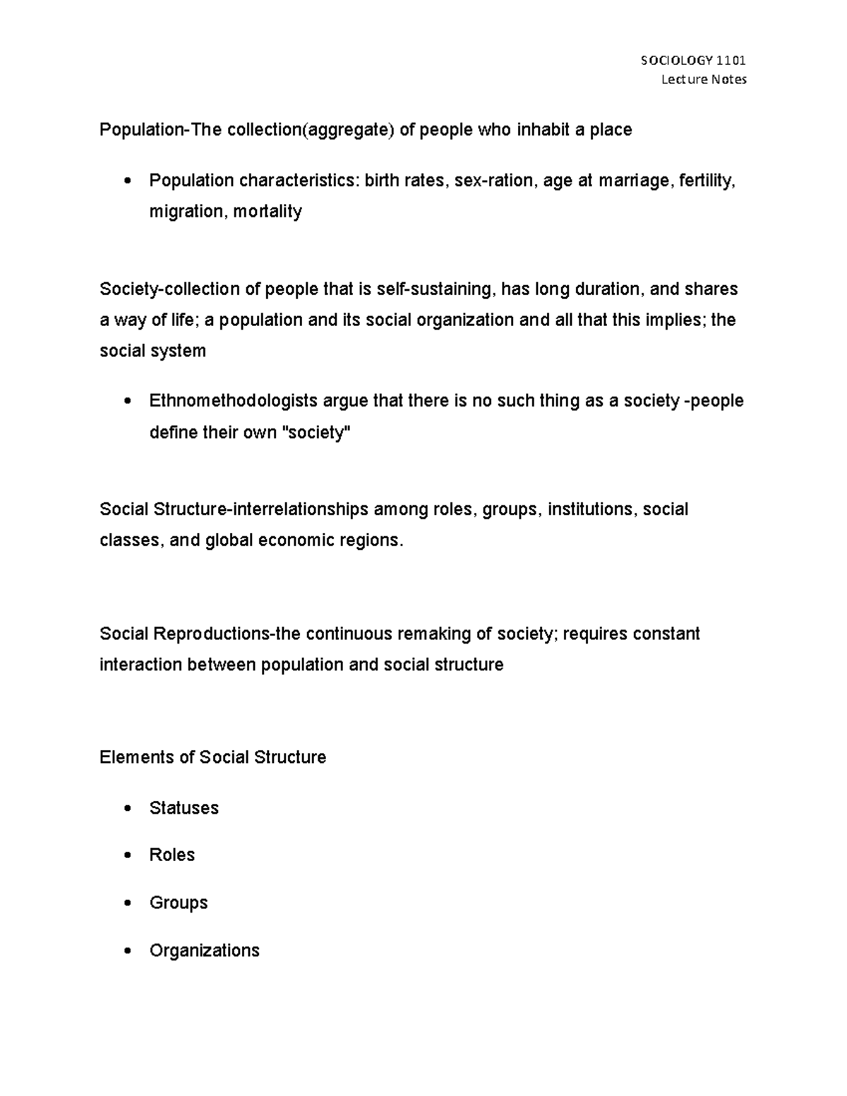 2021 SOCI 1101 Sociology Lecture Notes Population 4A - Lecture Notes ...