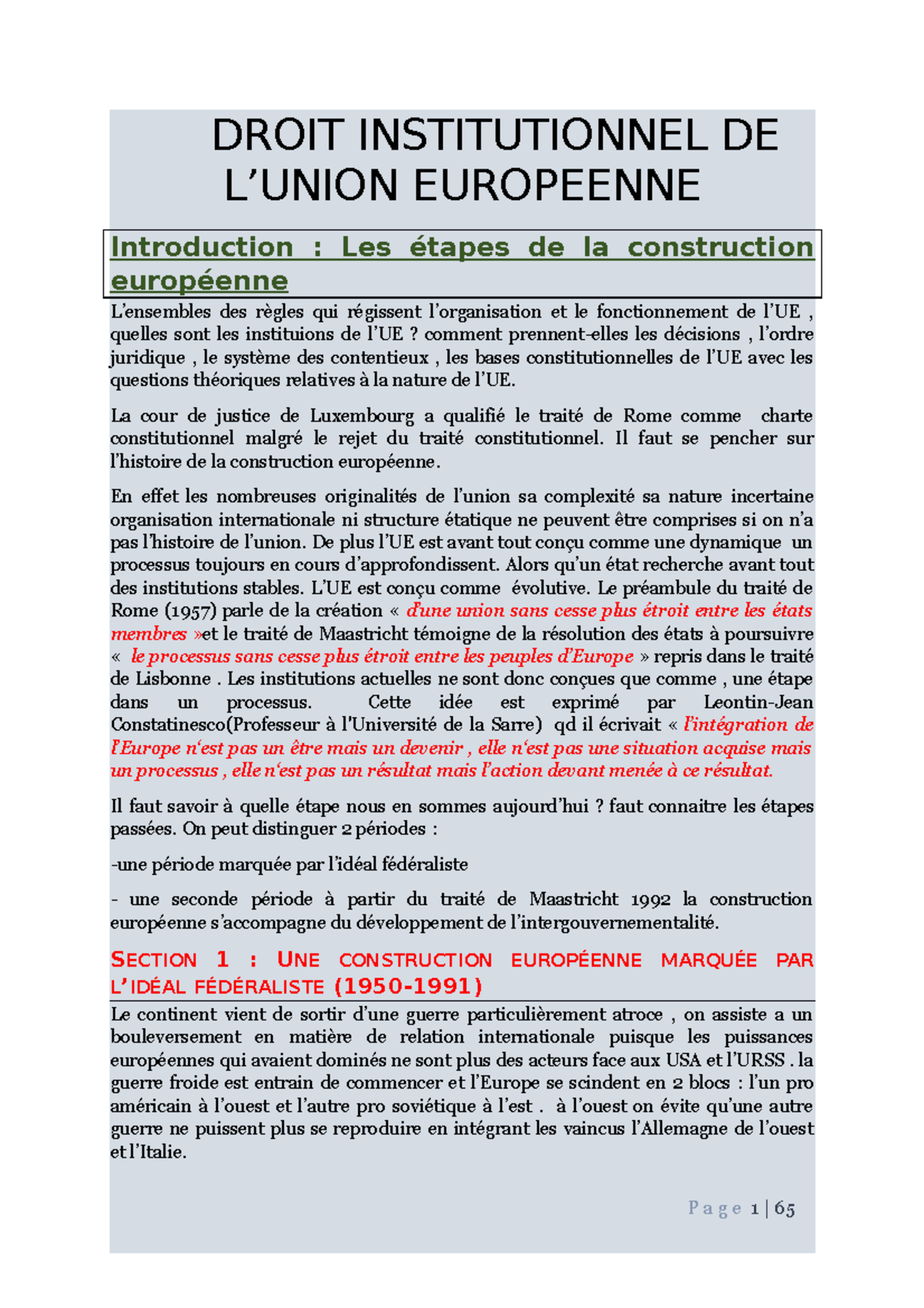 Droit Institutionnel De L'UE S6 - DROIT INSTITUTIONNEL DE L’UNION ...