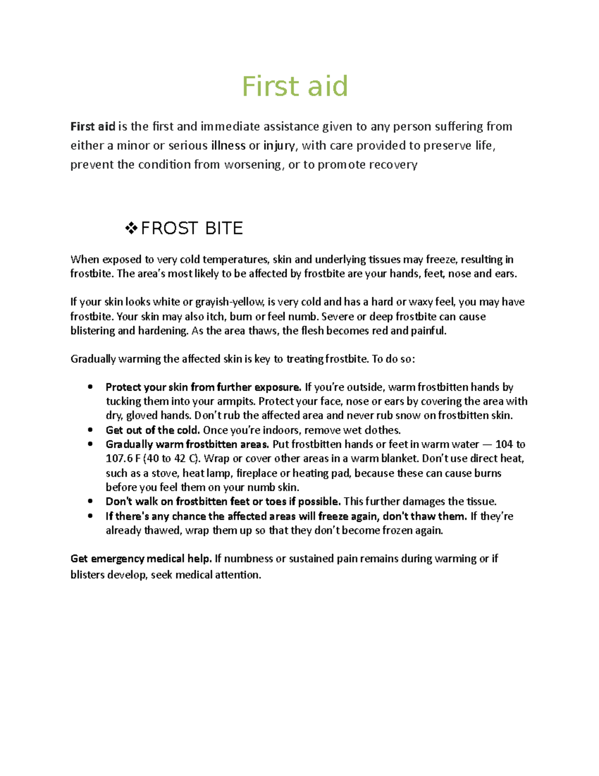 First aid : general instructions - First aid ####### First aid - Studocu