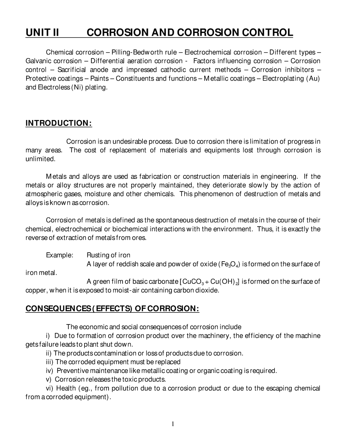 Corrosion 1 - UNIT II CORROSION AND CORROSION CONTROL Chemical ...