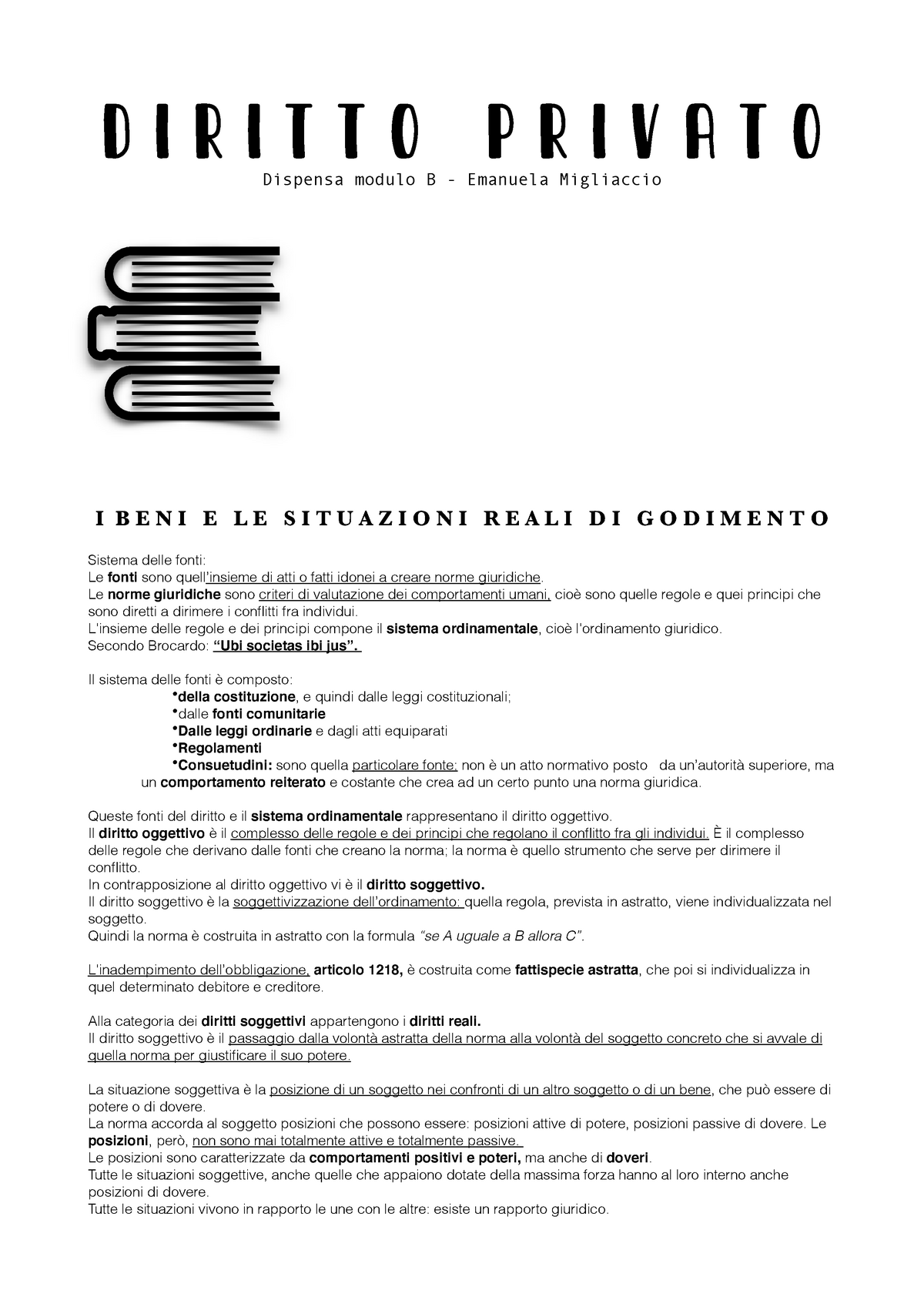 Dispensa Modulo B Diritto Privato Libro: Istituzioni Di Diritto Privato ...