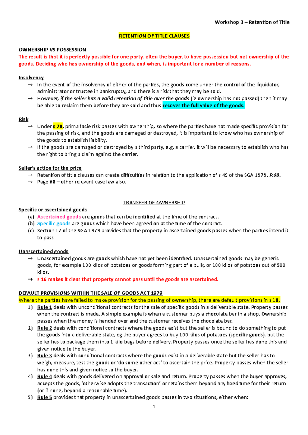 CML WS 3 Retention of Title RETENTION OF TITLE CLAUSES OWNERSHIP