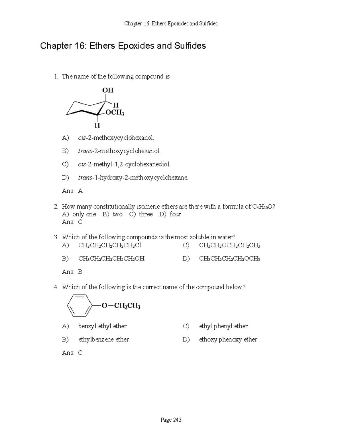 Chapter 16 carey - Chapter 16: Ethers Epoxides and Sulfides The name of ...