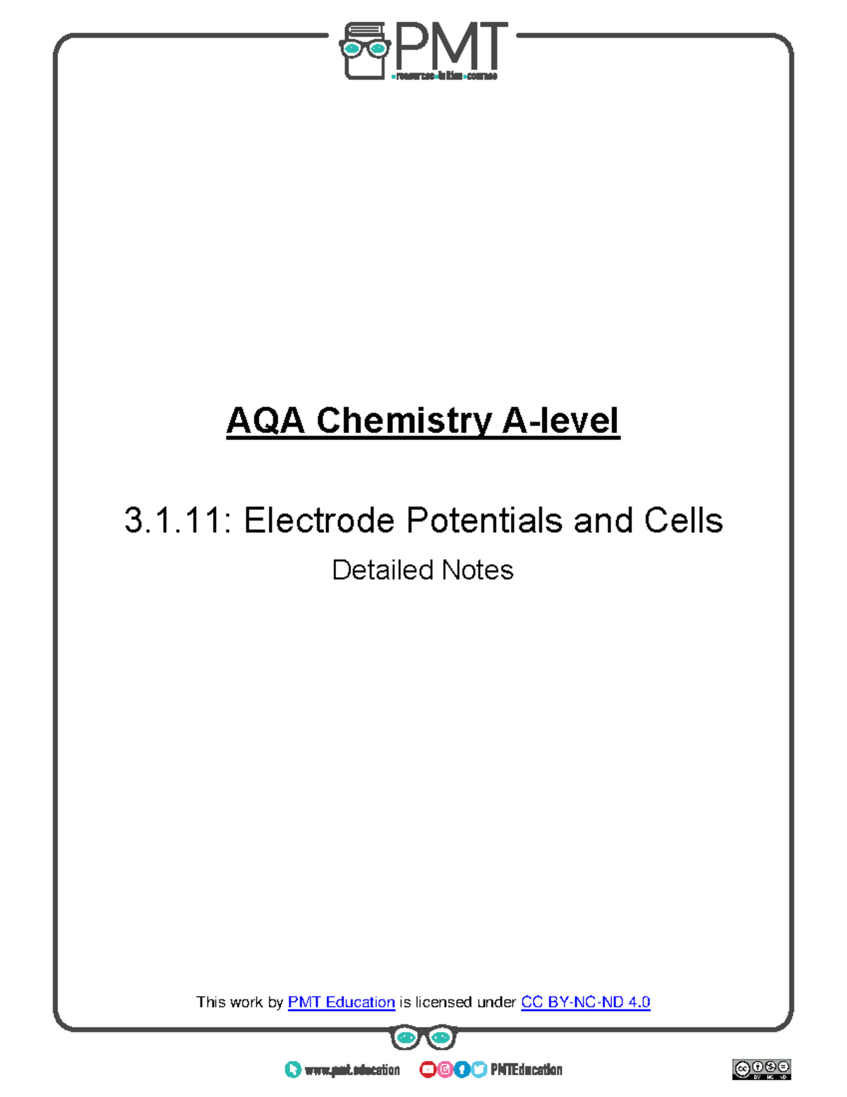 1.11. Electrode Potentials and Cells - bit/pmt-edu-cc bit/pmt-cc AQA ...