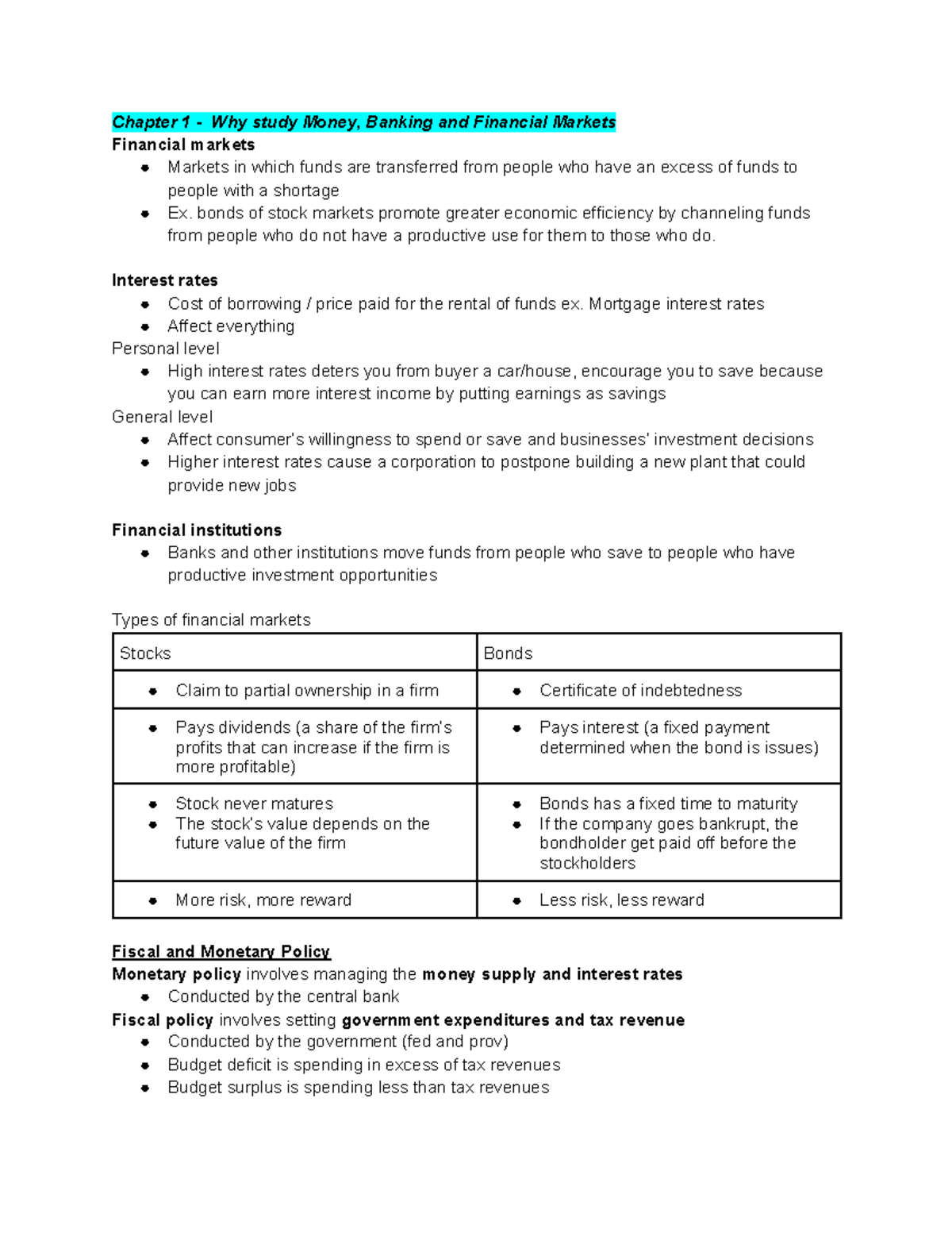 EC223 Midterm Review Detailed lecture / textbook notes Chapter 1
