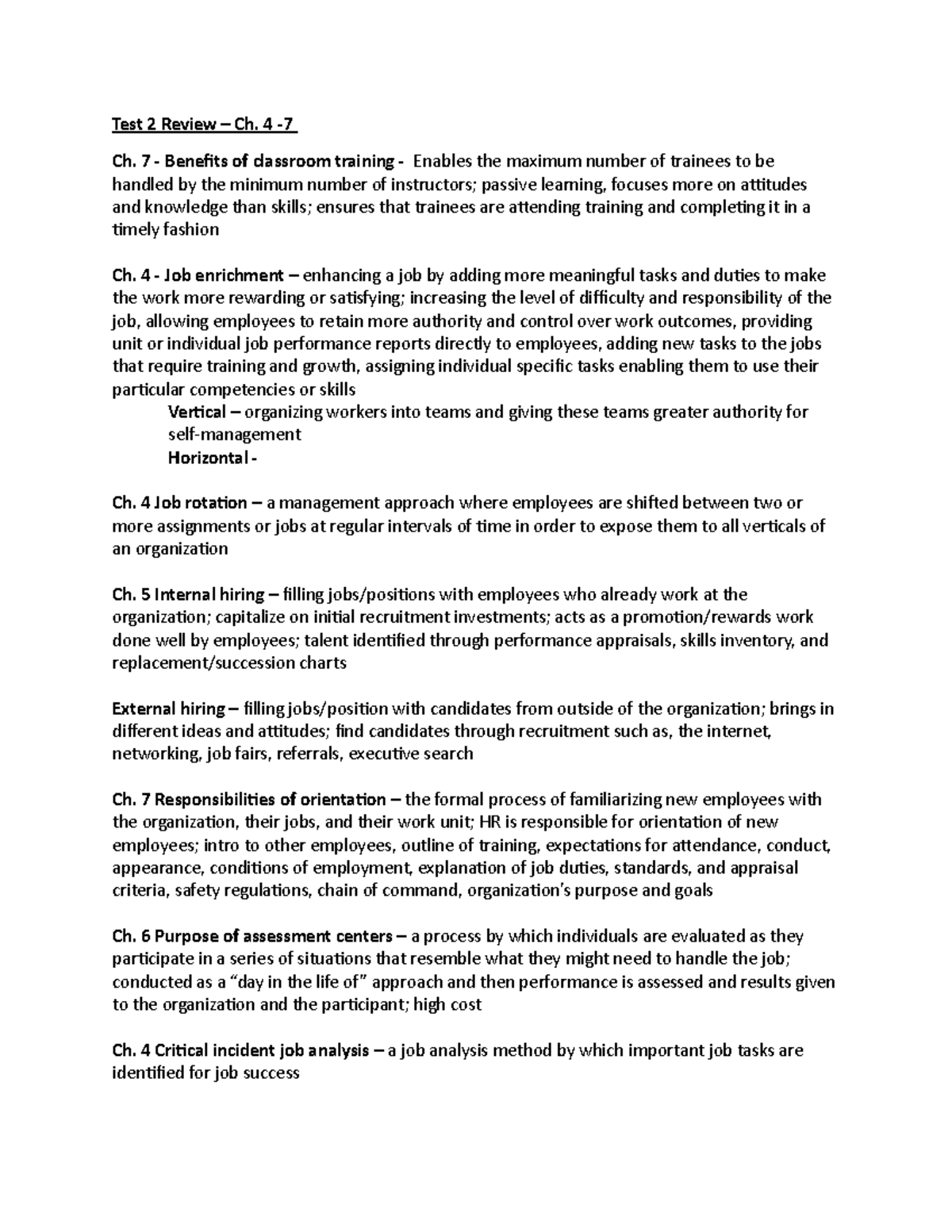 HRM Test 2 Review - Summary Human Resources Management - Test 2 Review ...