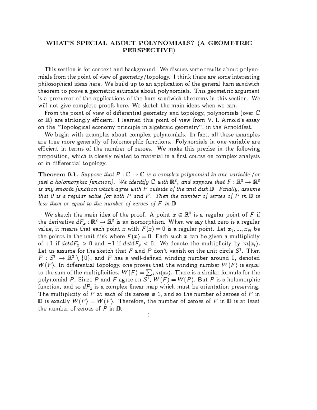 The Polynomial Method Lecture 21 - WHAT’S SPECIAL ABOUT POLYNOMIALS? (A ...