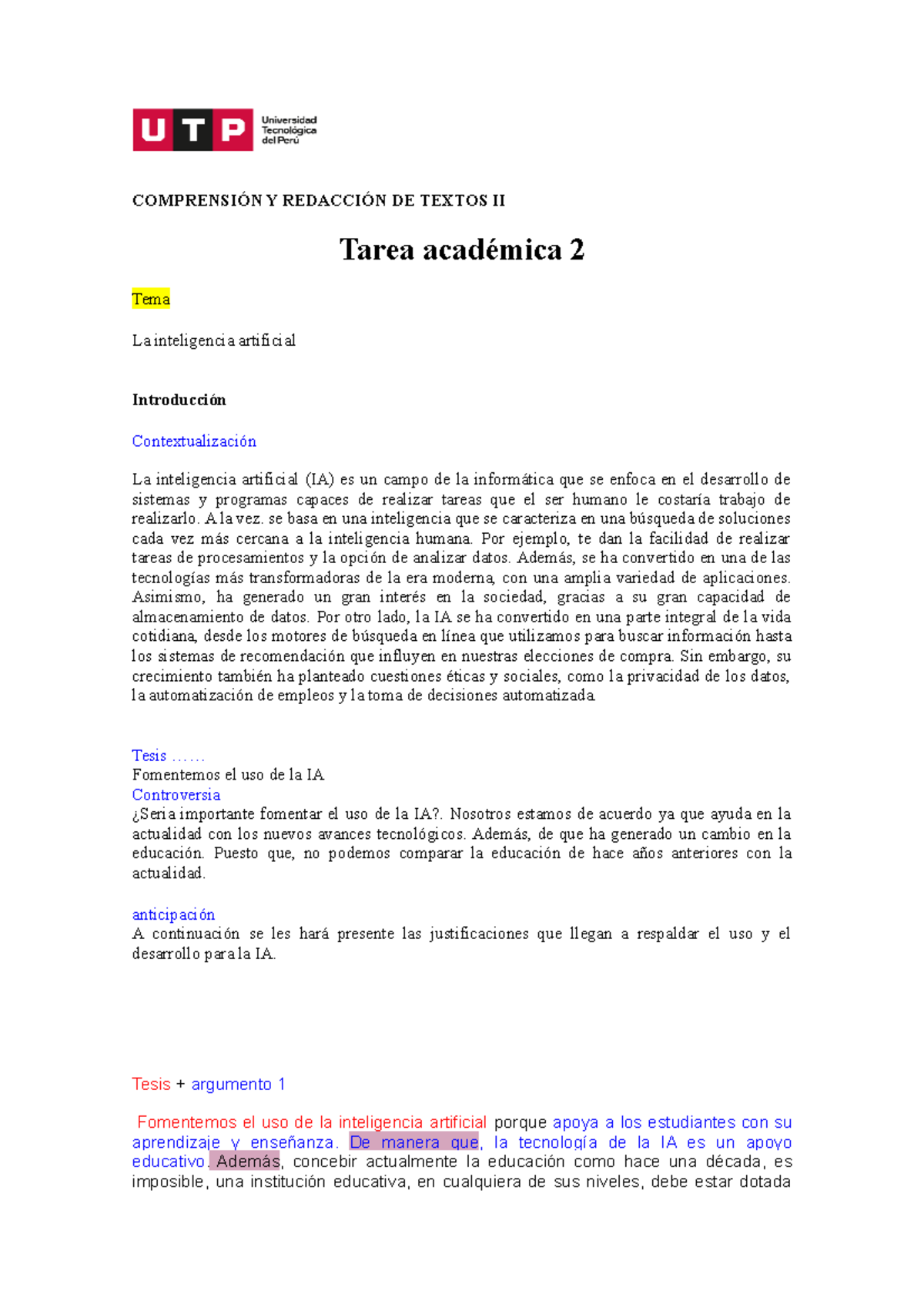 MP - fgdg - COMPRENSIÓN Y REDACCIÓN DE TEXTOS II Tarea académica 2 Tema ...