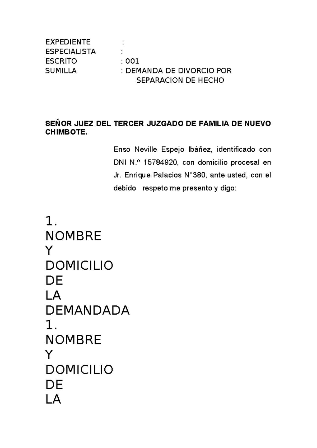 Demanda De Sentencia Oficial Expediente Especialista Escrito