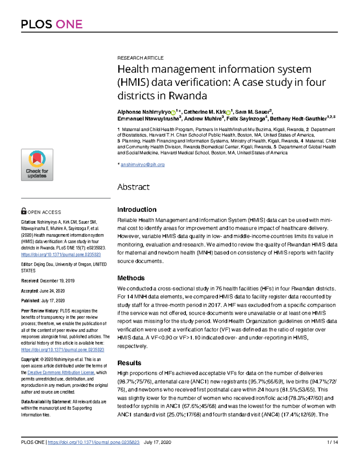 HMIS data verification - ####### RESEARCH ARTICLE Health management ...