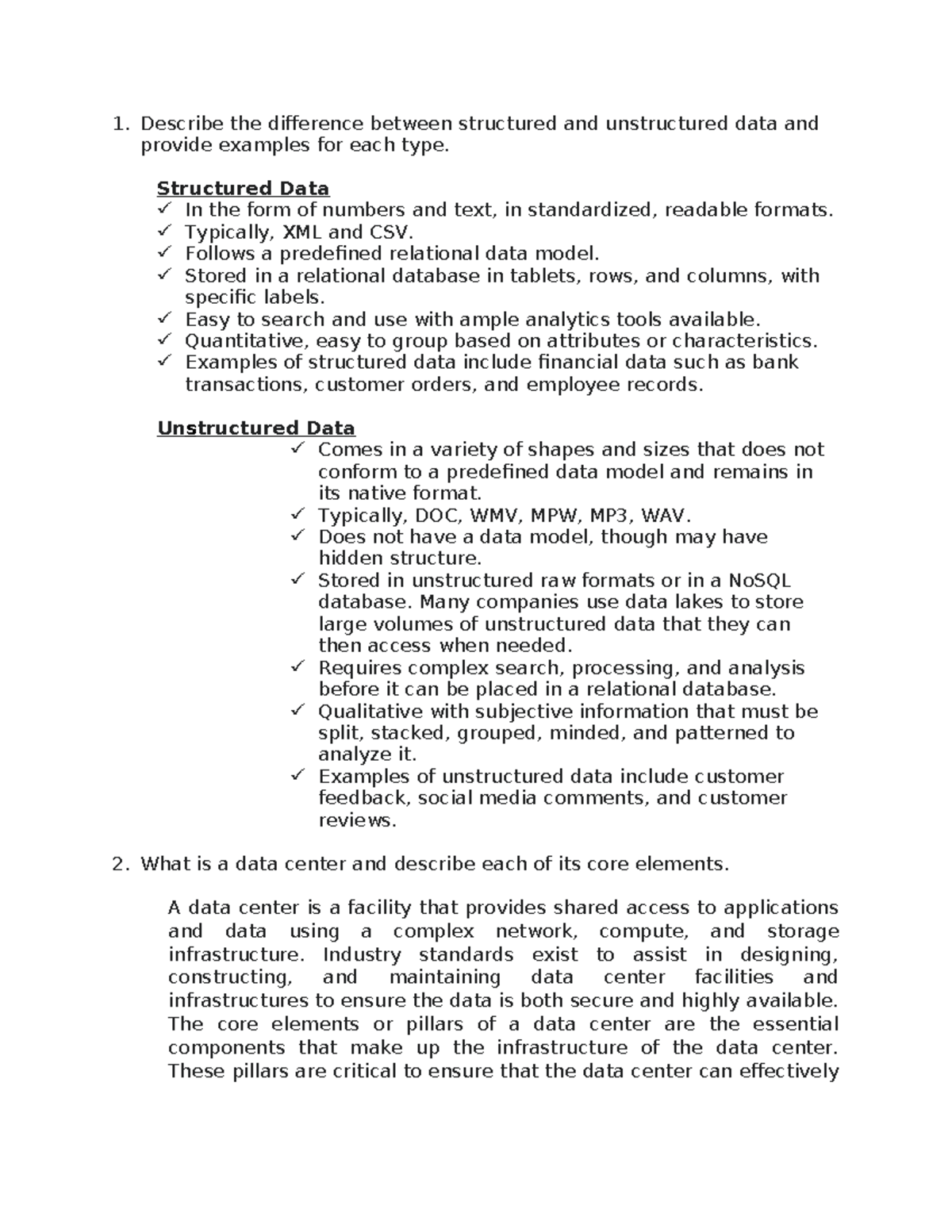 Module 01 discussion - Describe the difference between structured and ...