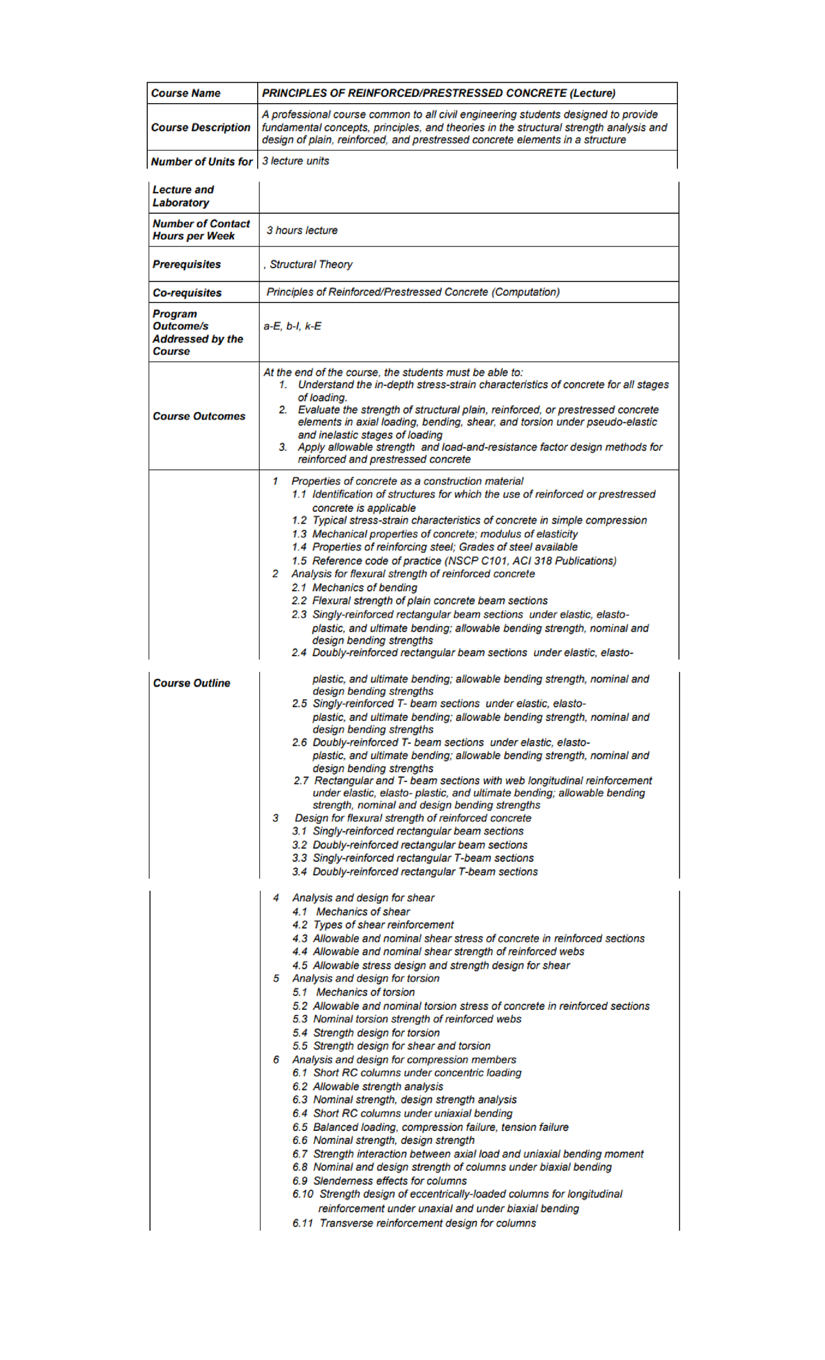 Syllabus - Civil Engineering - Studocu