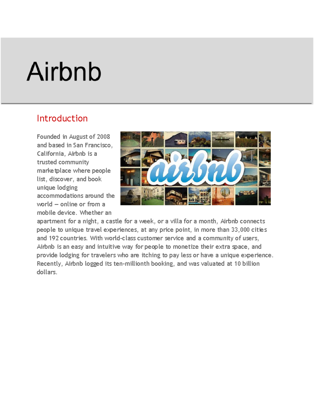 #3 Airbnb Case Study - Dr. Cook - Introduction Founded in August of ...