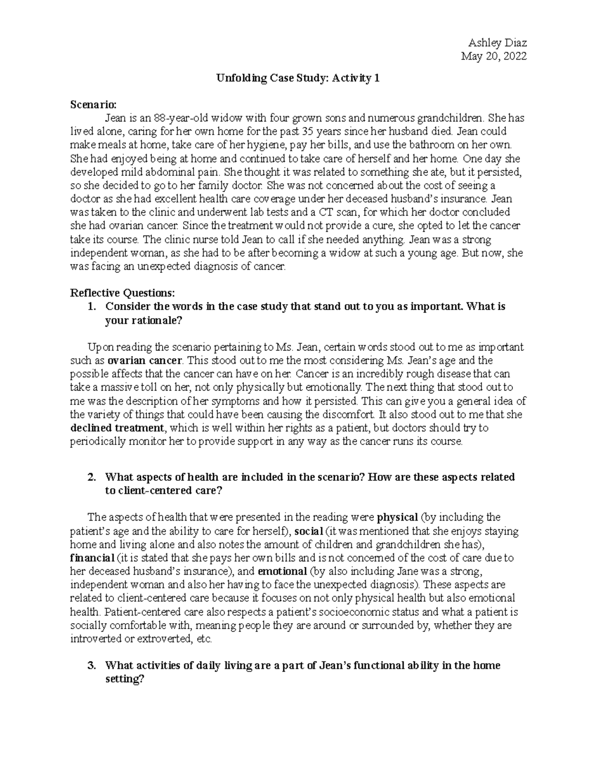 unfolding case study activity 1