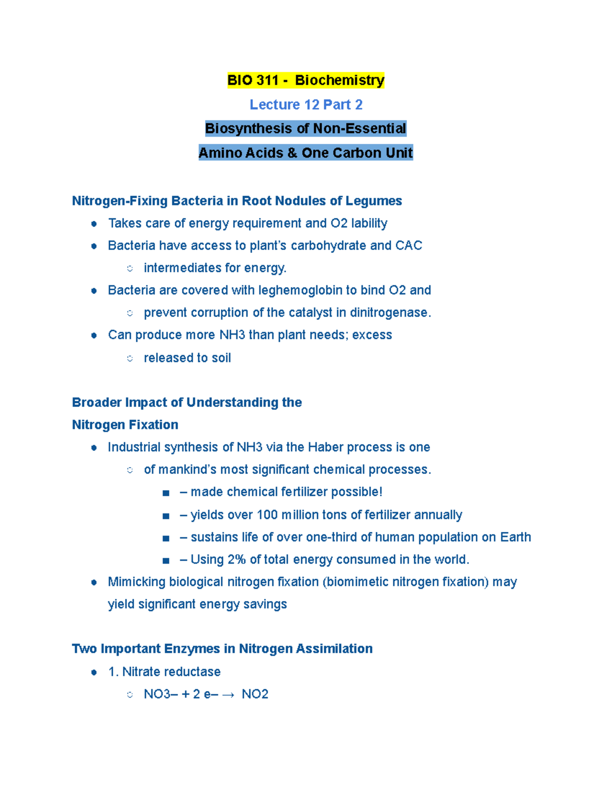 BIO 311 Lecture 12 Part 2 Fall 2020 - BIO 311 - Biochemistry Lecture 12 ...