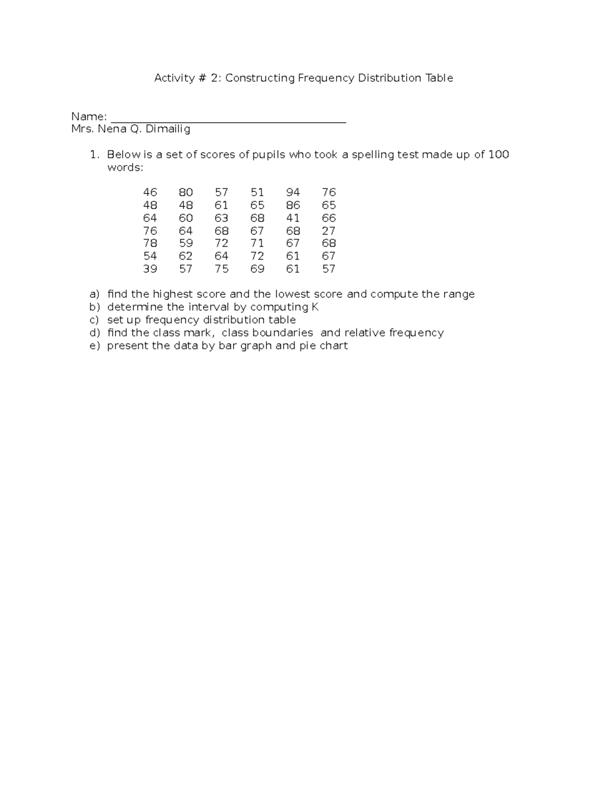 Activity #2 Frequency and Graphical Representatiion - Activity # 2 ...